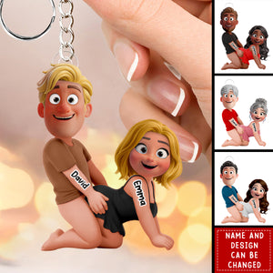 Naughty Personalized Cartoon Couple Keychain – Custom Names & Design