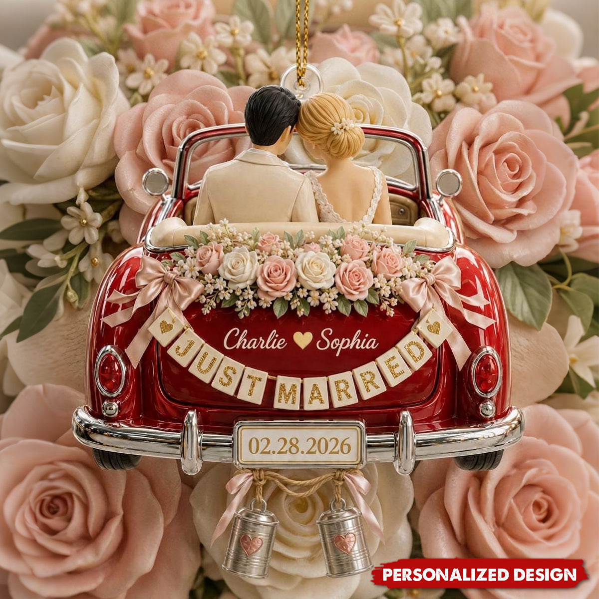 Personalized Just Married Car Ornament Wedding Gift For Newlywed Couples