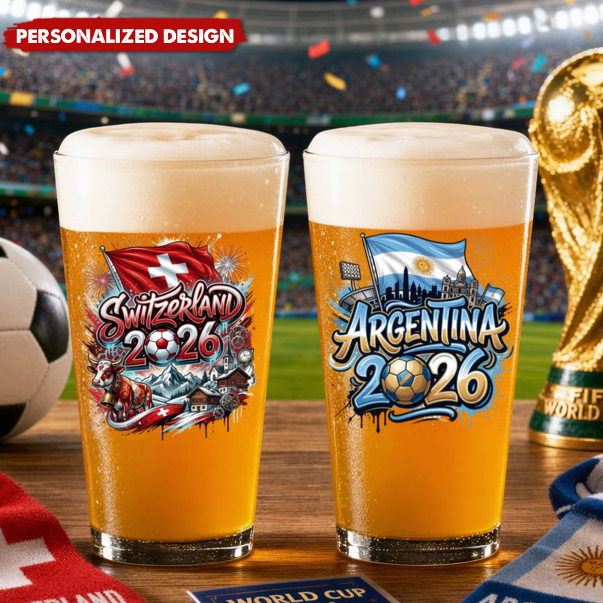 Personalized Soccer Pint Glass Gift for Football Fans - Custom Name