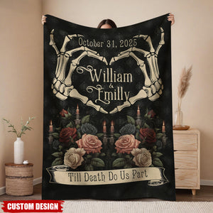 Custom Gothic "Till Death Do Us Part" Skeleton Heart Blanket – Personalized Couple Gift