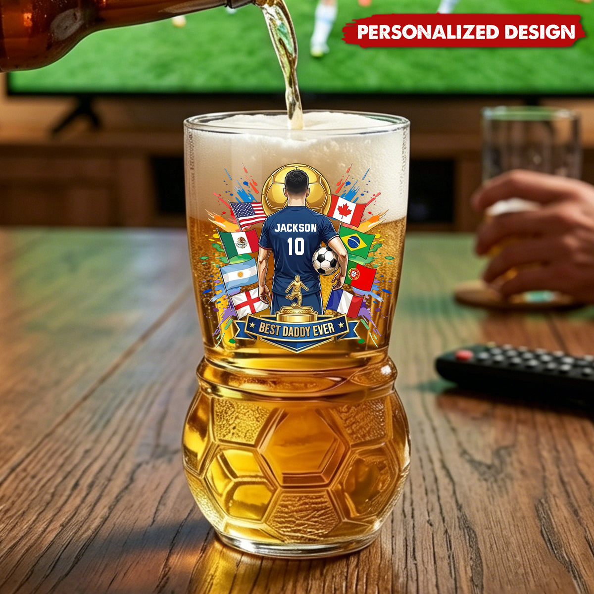 Personalized Best Dad Ever Soccer Beer Glass - Custom Name Number