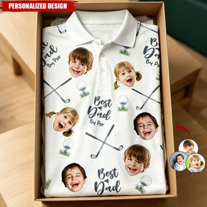 Personalized Kids Faces All‑Over Print Golf Shirt - Father’s Day Gift for Golf‑Loving Dad