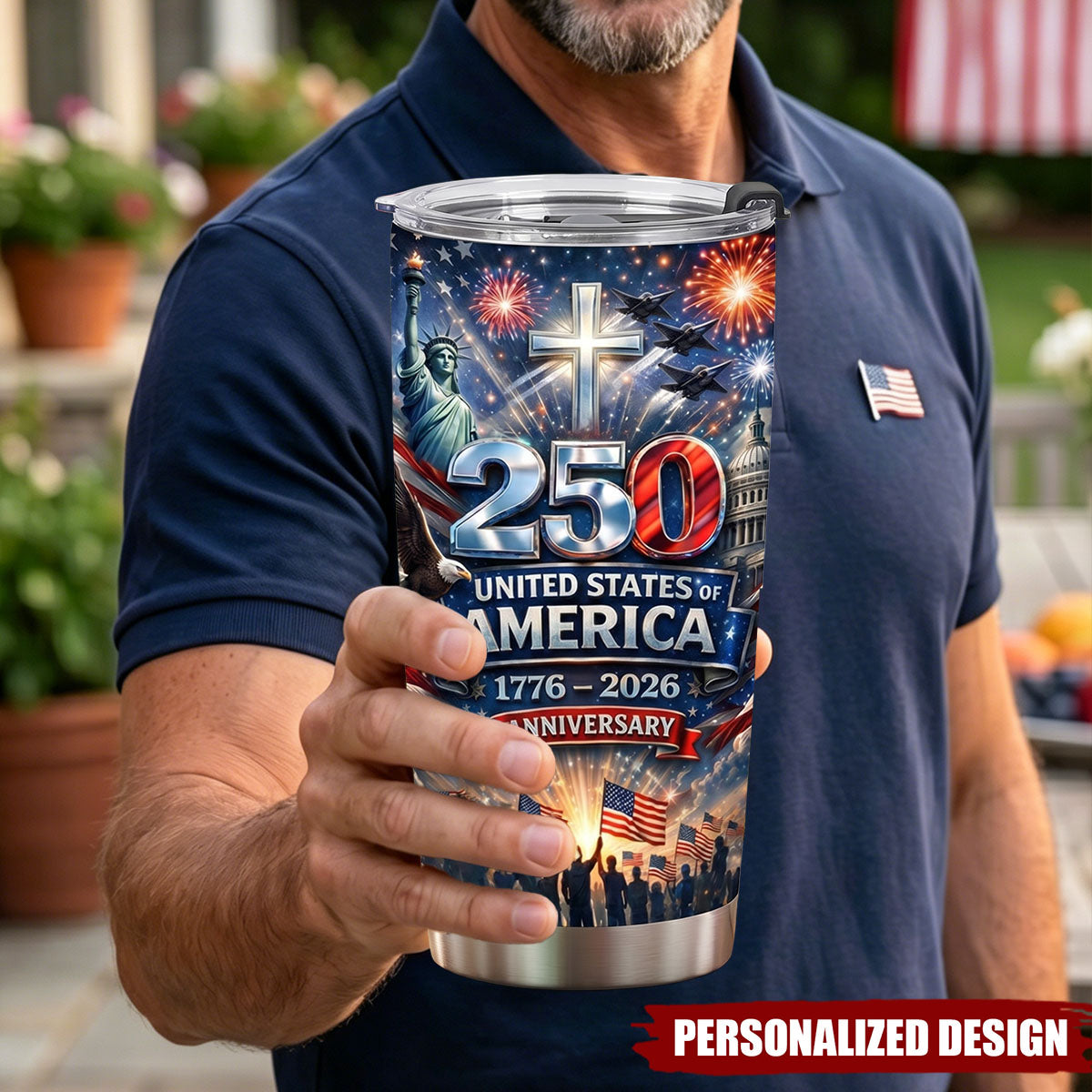 Personalized Unique USA 250 Year Freedom Custom Name Stainless Steel Tumbler