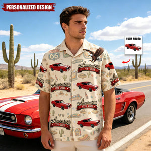 Personalized Car Photo 100 Years of Route 66 and America 250th Anniversary Hawaii Shirt