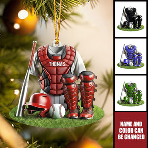 Personalized Baseball Catcher Ornament – Custom Name & Team Colors