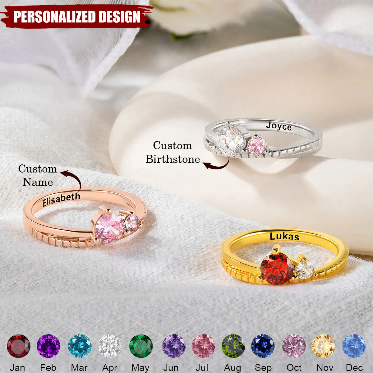 Personalized Birthstone & Name Ring — Perfect Anniversary or Valentine’s Gift