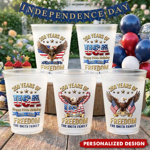 Personalized 250 Years of Freedom Cups - Custom Family Name 4th of July Gift