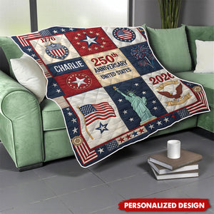 Personalized US 250th Anniversary Blanket -  Custom Name USA Independence Gift