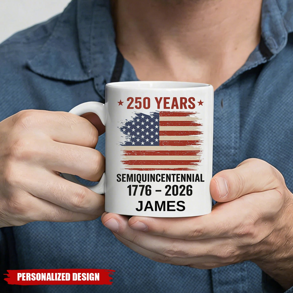 Personalized 250th Anniversary USA Mug – Patriotic American Flag Coffee Cup