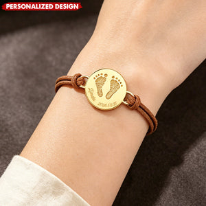 Personalized Baby Footprint Bracelet - Custom Name Birth Date