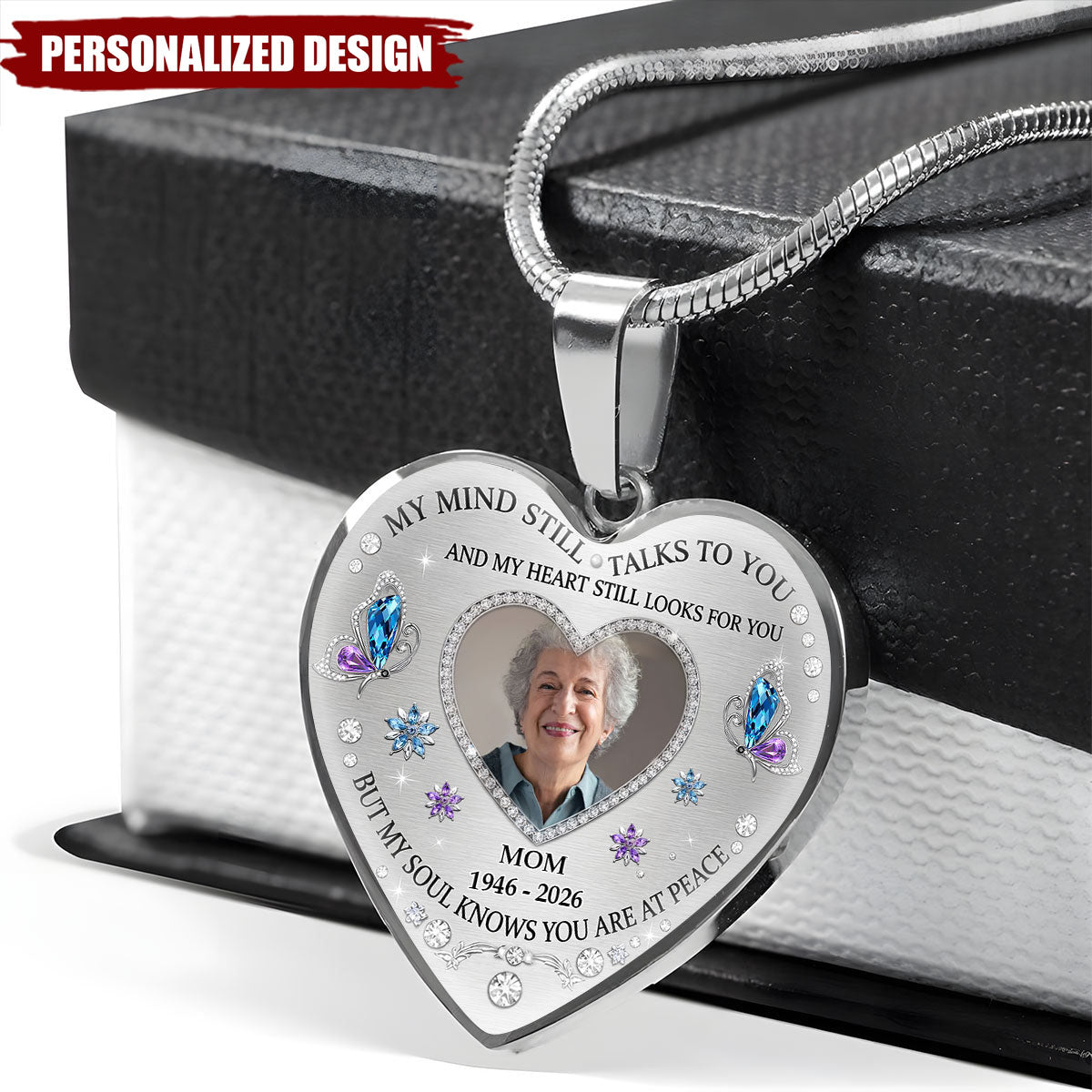 My Mind Still Talks To You - Personalized Photo Heart Memorial Necklace