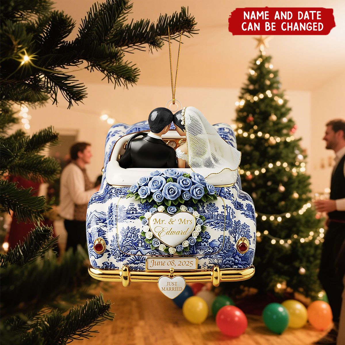 Personalized Just Married Car Ornament – Wedding Gifts For Couple