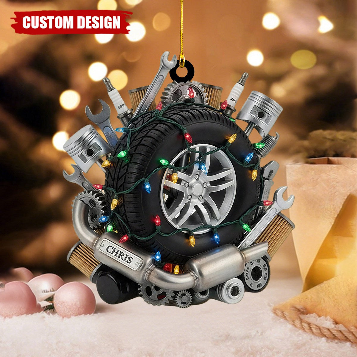 Personalized Mechanic Christmas Ornament – Custom Name Auto Repair Gift for Car Lovers