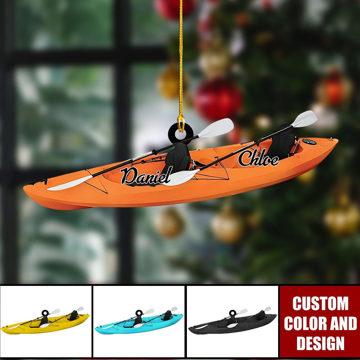 Personalized Kayak Couple Ornament – Custom Color & Name Christmas Gift
