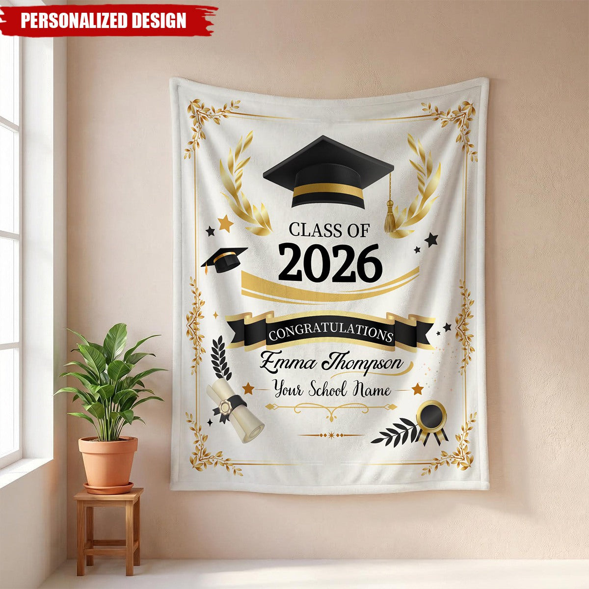 Personalized Graduation Blanket - Custom Name Class of 2026 Gift