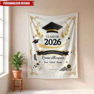 Personalized Graduation Blanket - Custom Name Class of 2026 Gift