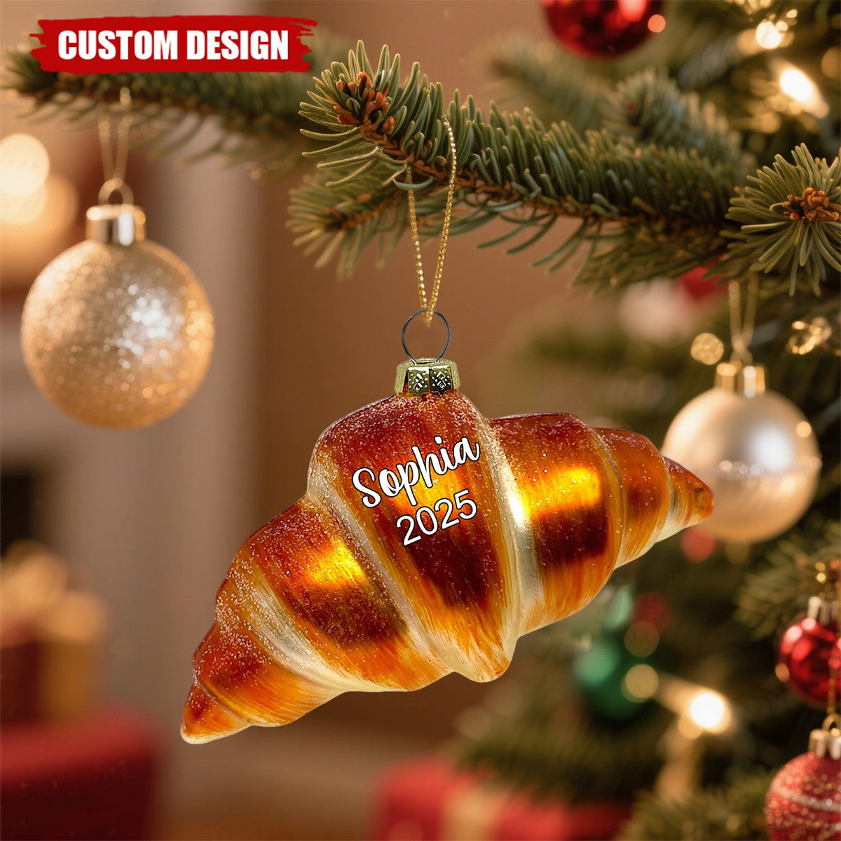 Custom Croissant Christmas Ornament – Personalized Name & Year