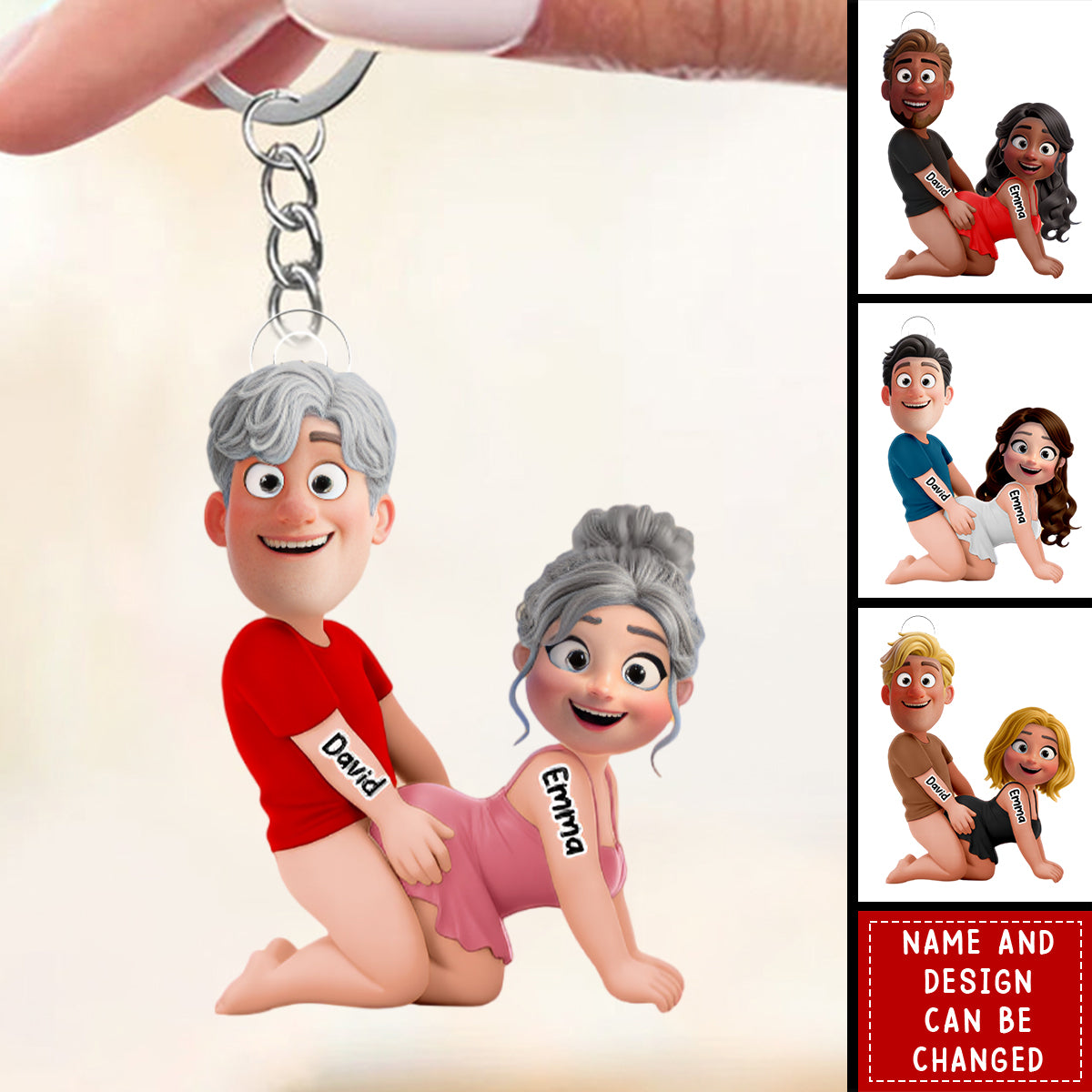 Naughty Personalized Cartoon Couple Keychain – Custom Names & Design
