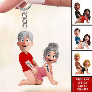 Naughty Personalized Cartoon Couple Keychain – Custom Names & Design