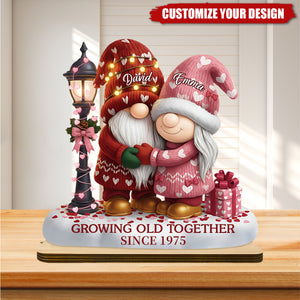 Personalized Wooden Plaque - Growing Old Together With Elderly Couple And Hearts