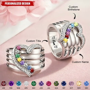 Personalized Heart Birthstone Ring – Gift for Mom, Grandma