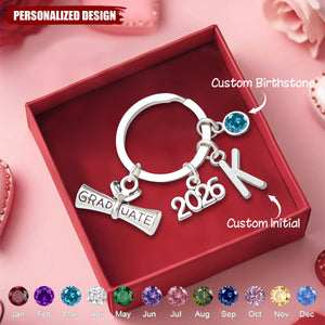 Personalized 2026 Graduation Keychain - Custom Initial & Birthstone Graduate Gift