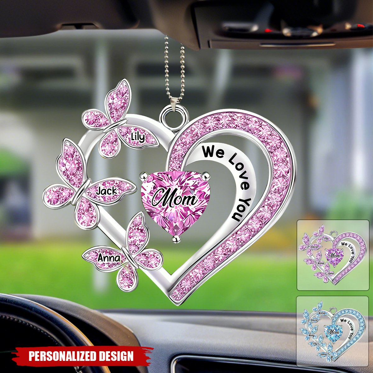 Personalized Mom Heart Butterfly Car Ornament - Mother's Day Gift