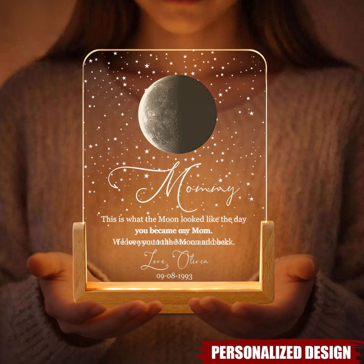Personalized Moon Phase LED Night Light - Custom Mom Gift with Name & Date