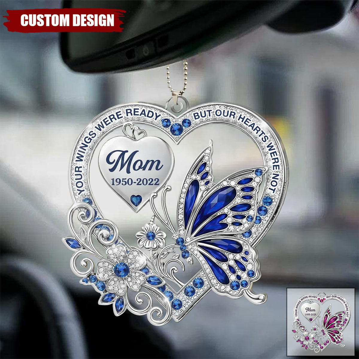 Memorial Heart Ornament for Mom/Dad – Personalized In Memory Car Charm Decor