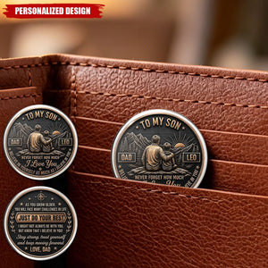 Personalized To My Son Custom Coin With Leather Keychain- Gift From Dad