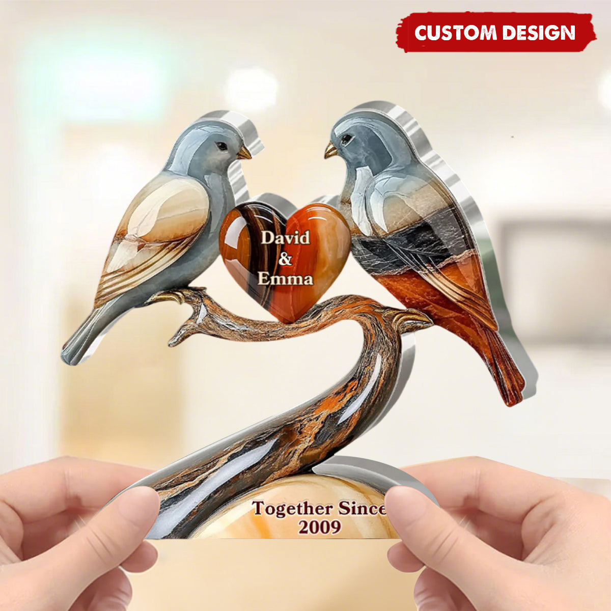 Custom Couple Bird Figurine – Personalized "Together Since" Heart Keepsake