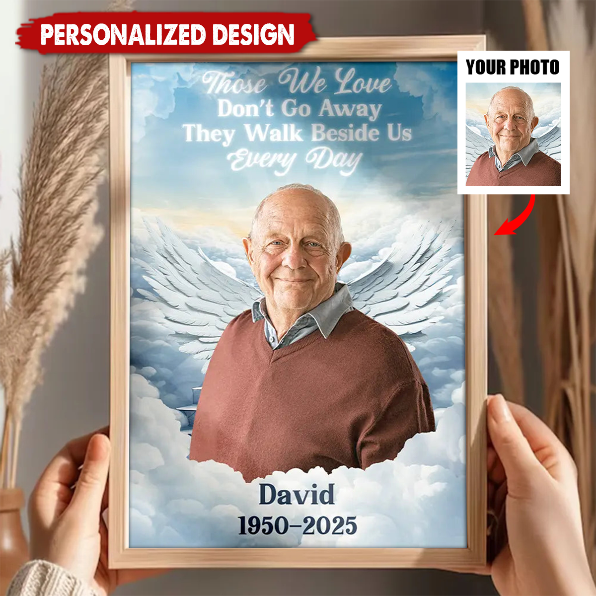 Personalized In Loving Memory Angel Wings Poster – Custom Memorial Gift with Photo