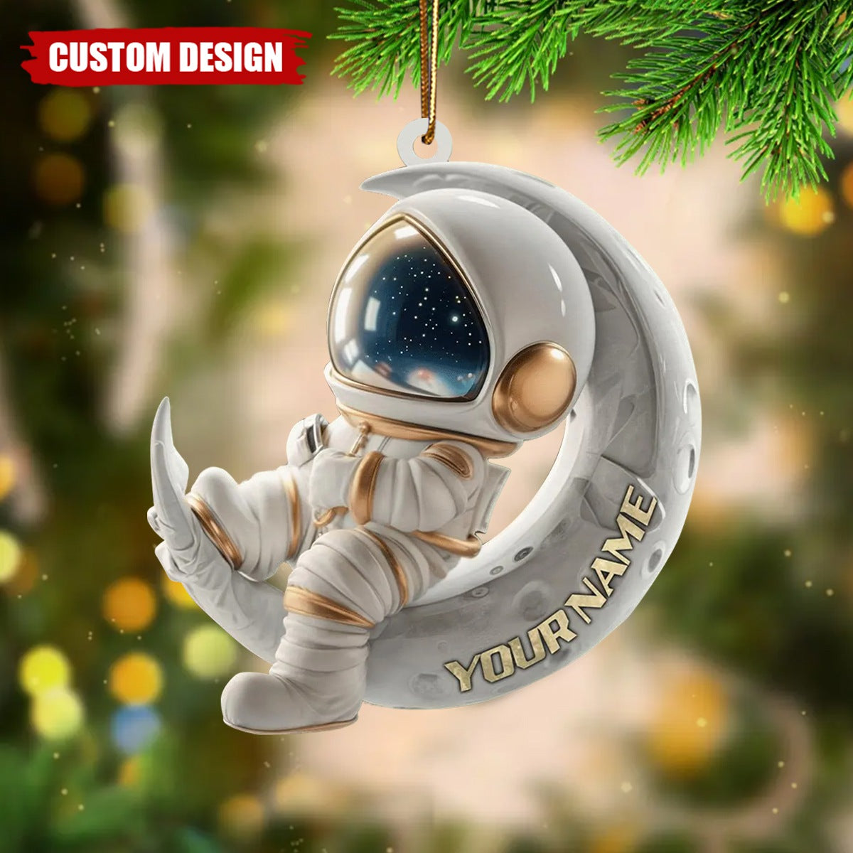 Custom Astronaut Moon Ornament – Personalized Space Lover Christmas Decoration