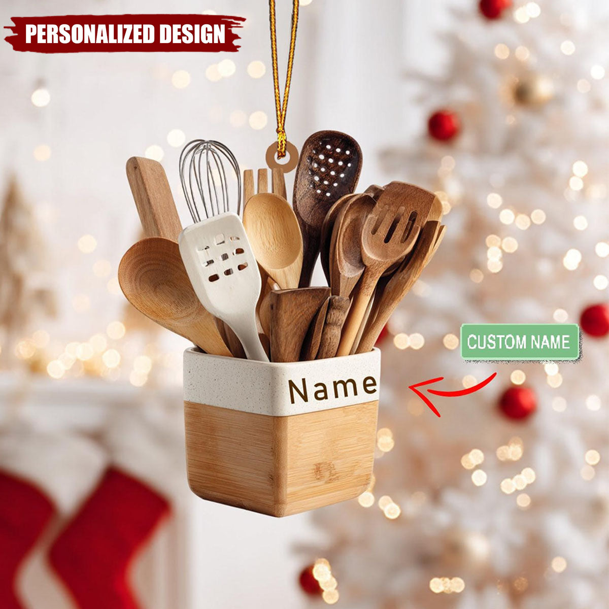 Personalized Kitchen Utensil Ornament – Custom Name Chef Gift