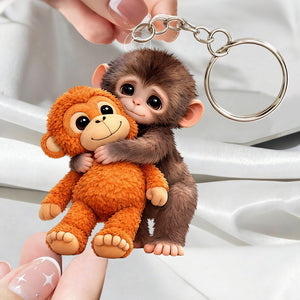 Cute Monkey Hugging Plush Keychain – Gift For friends, family, or kids
