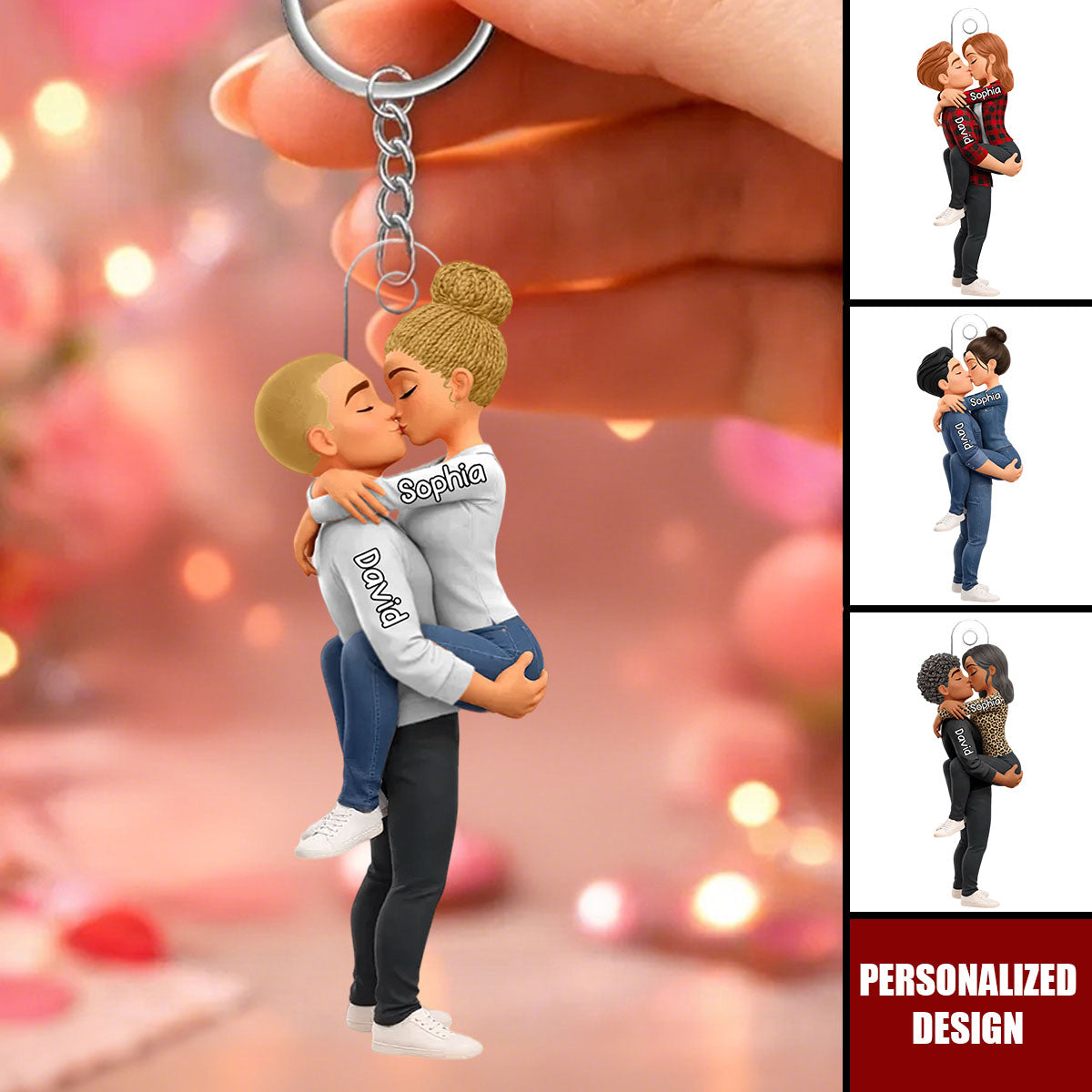 Personalized Couple Kissing Keychain – Romantic Gift for Him/Her
