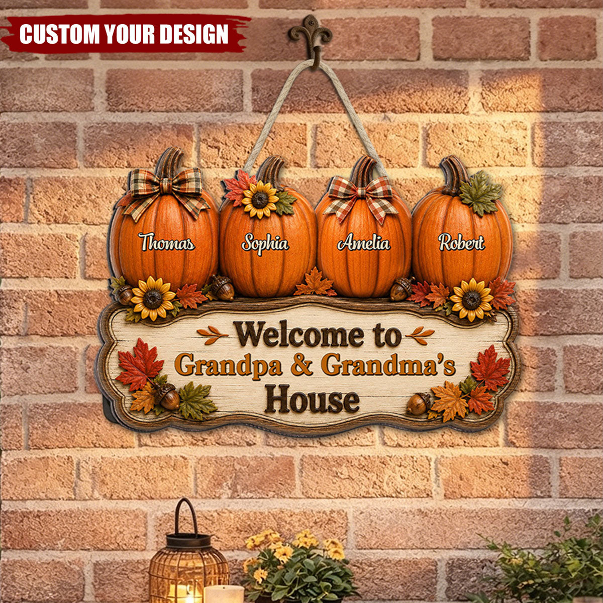 Personalized Fall Pumpkin Welcome Door Sign - Halloween Gift, Autumn Harvest Gift