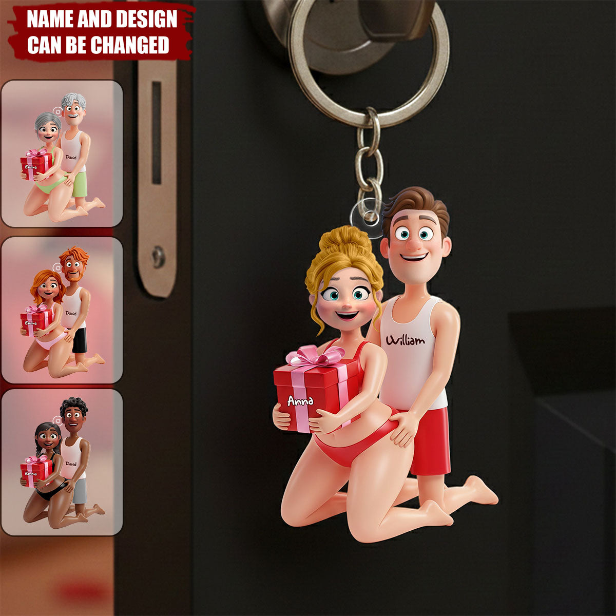 Personalized Cartoon Couple Keychain – Funny Gift for Couples