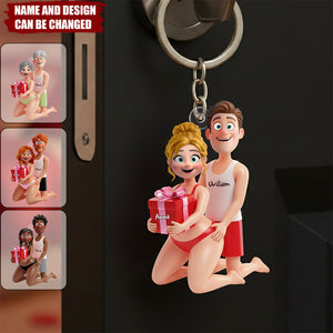 Personalized Cartoon Couple Keychain – Funny Gift for Couples