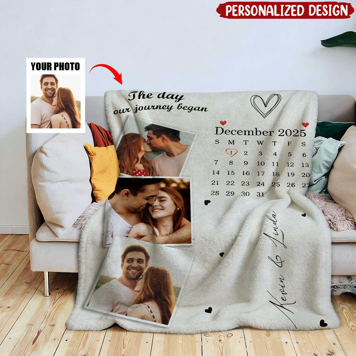 Personalized Couple Blanket - When We Met Custom Photos And Calendar
