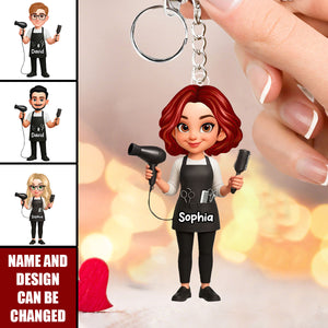 Personalized Cartoon Hairdressers Keychain – Gift For Male Or Female Hairdressers