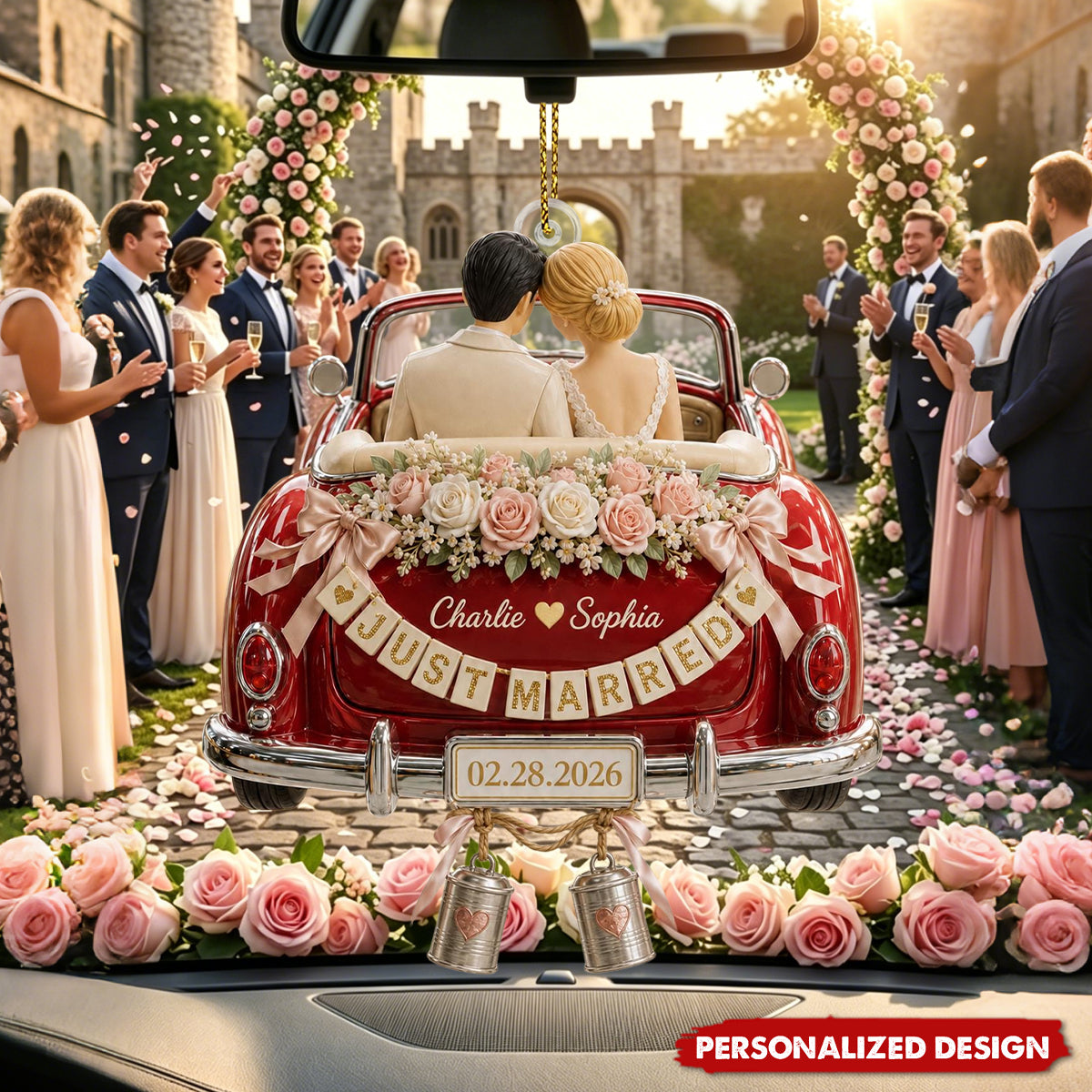 Personalized Just Married Car Ornament Wedding Gift For Newlywed Couples
