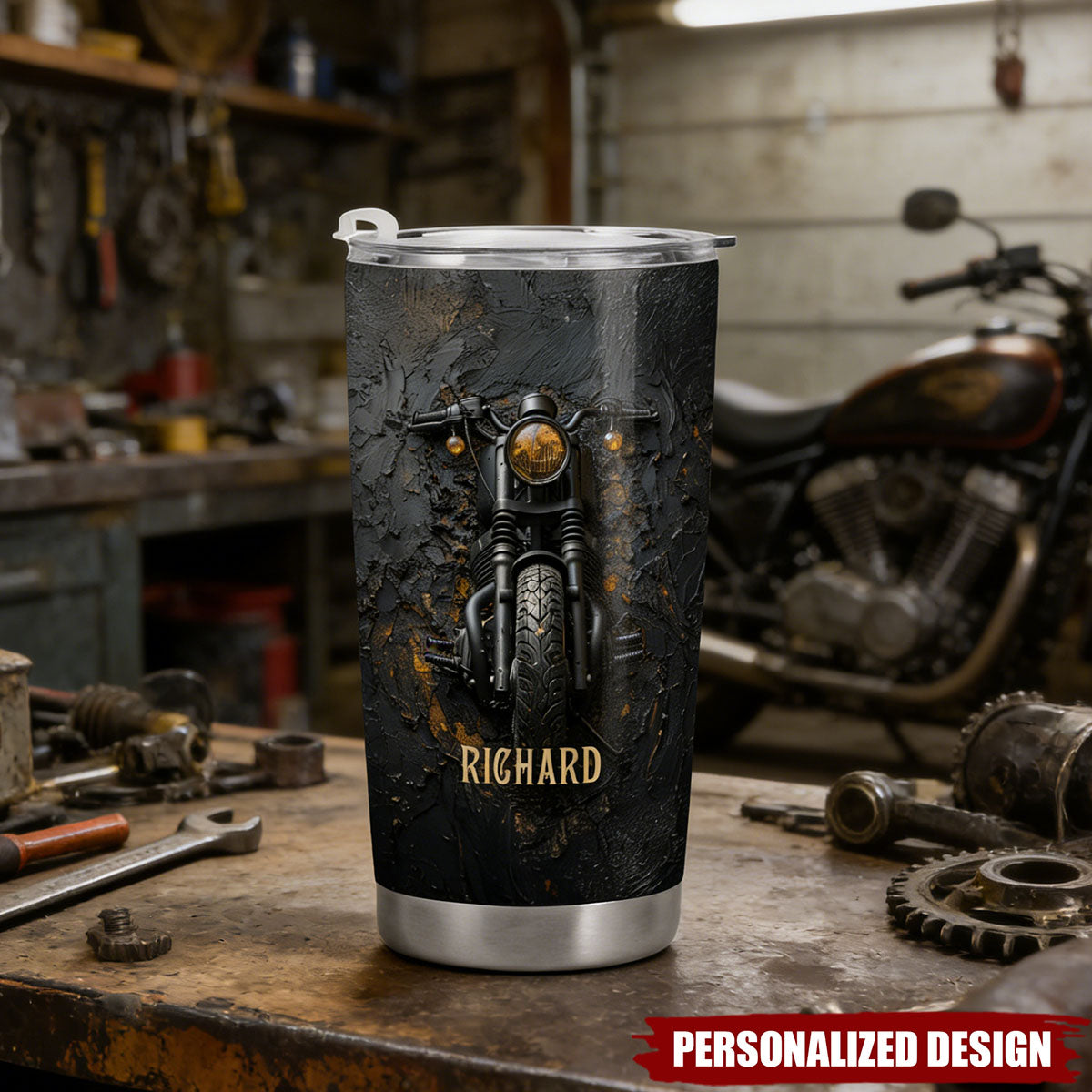 Personalized Motorcycle Tumbler - Custom Name Gift for Bikers