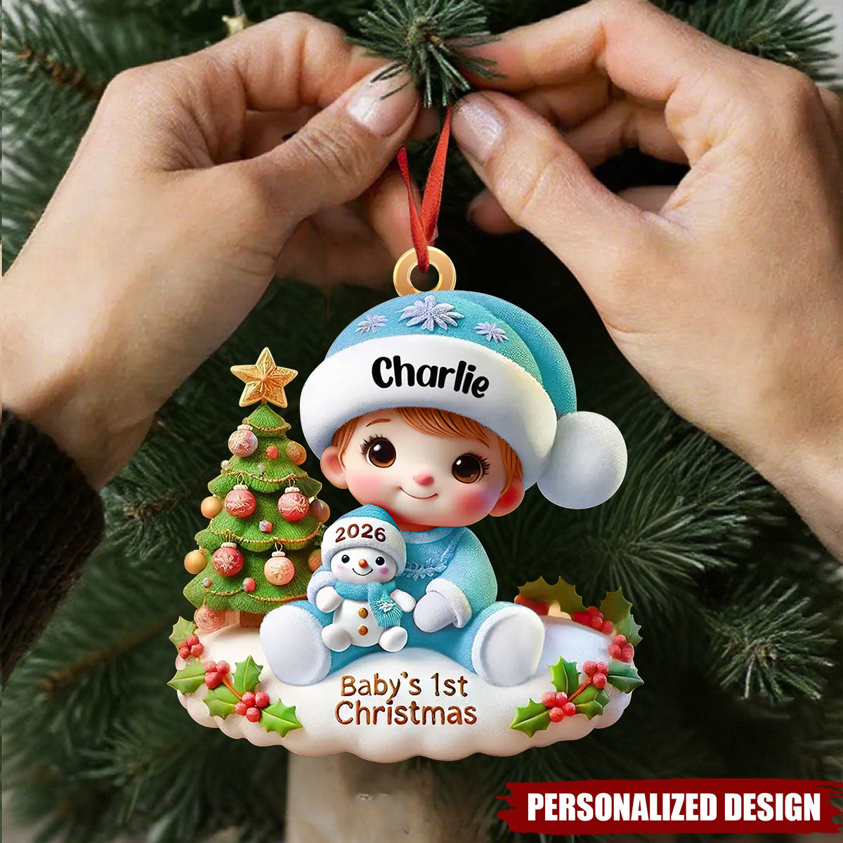 Personalized Baby’s First Christmas Santa Hat Flat Acrylic Ornament