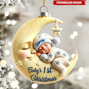 Personalized Baby’s First Christmas Moon Baby Acrylic Ornament - Custom Name