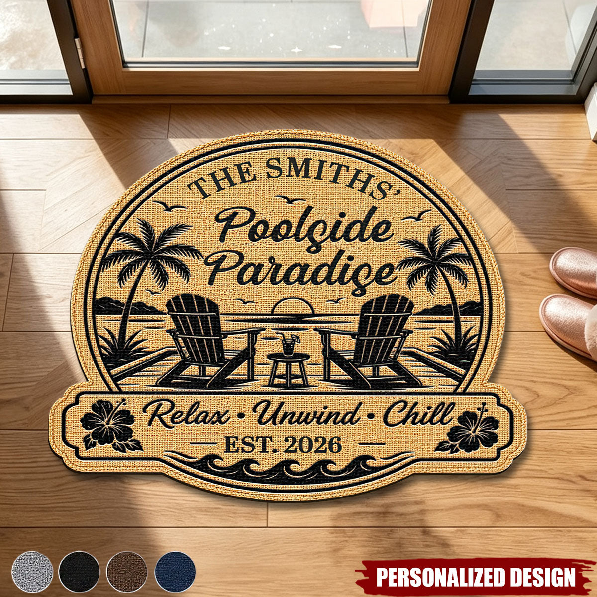Personalized Poolside Doormat Tropical Pool Patio Welcome Mat