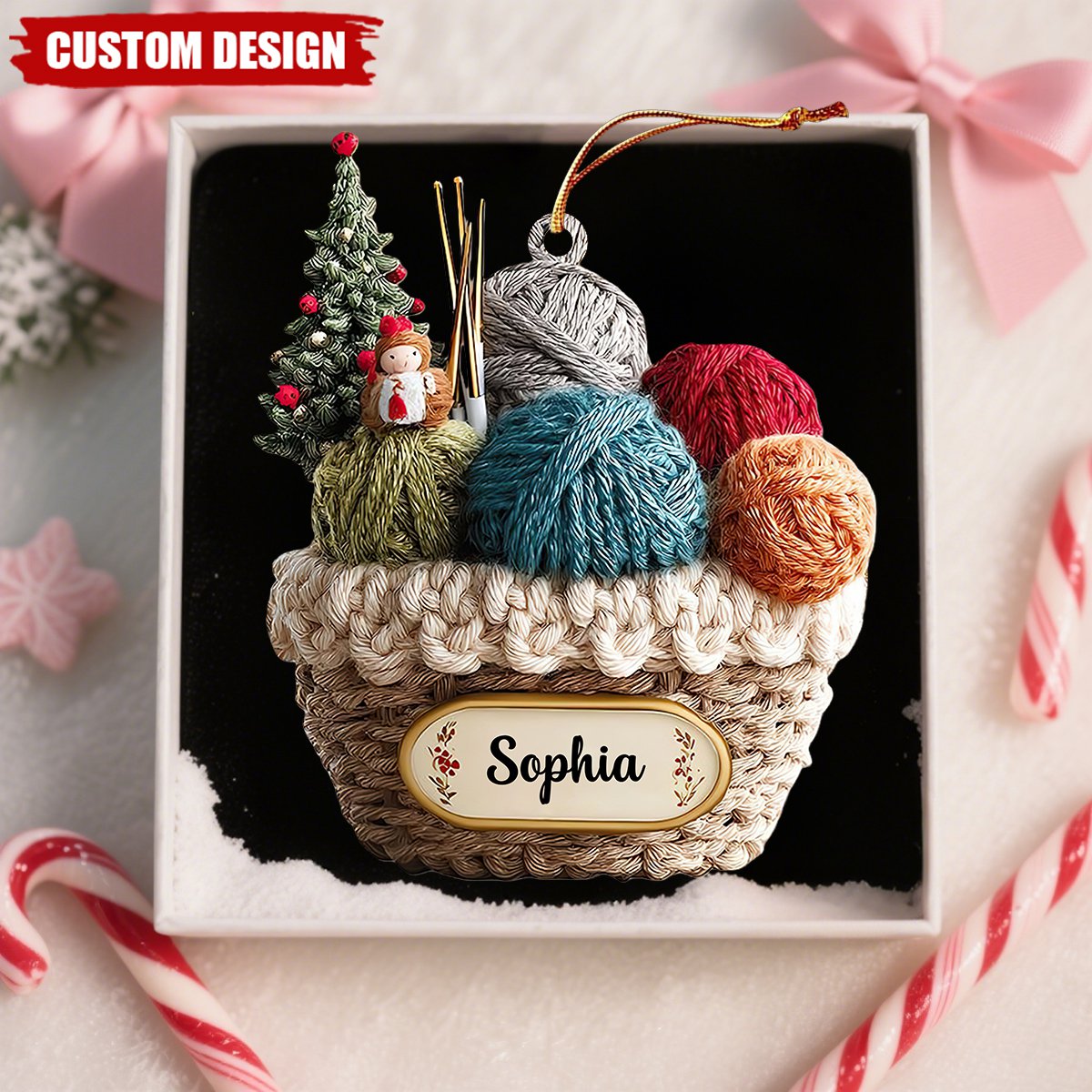 Personalized Knitting Basket Christmas Ornament - Gift For Knitting Lover