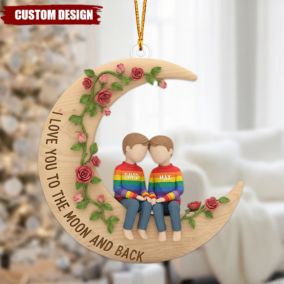 Personalized Couple Moon Ornament –Custom Names Christmas Gift