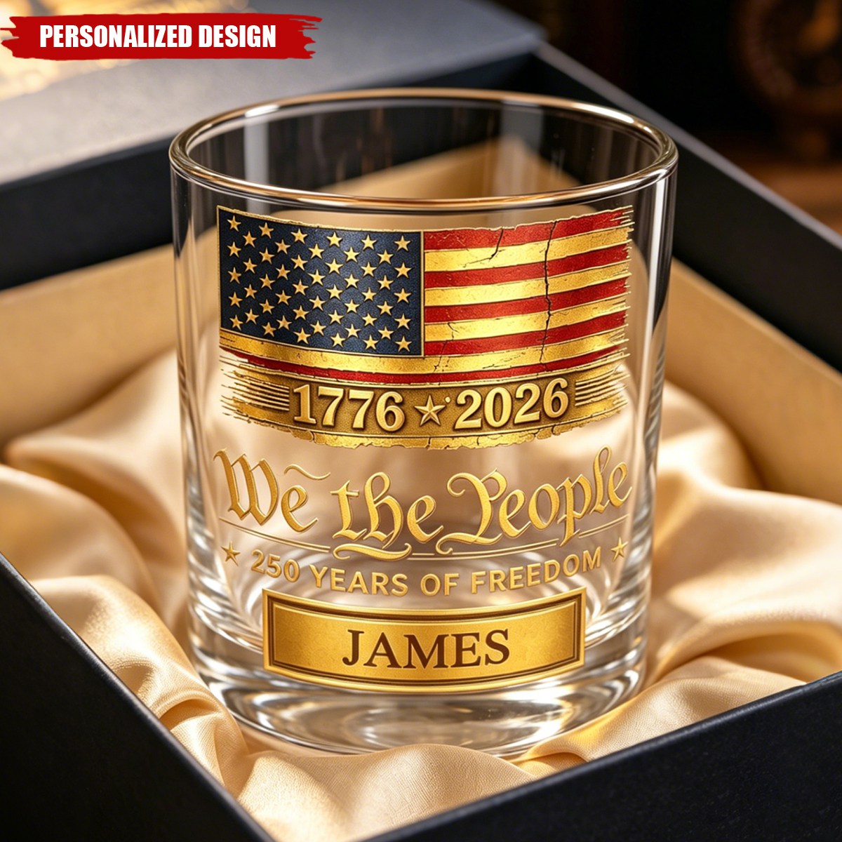 Personalized We The People 1776-2026 USA 250th Anniversary Whiskey Glass with Custom Name