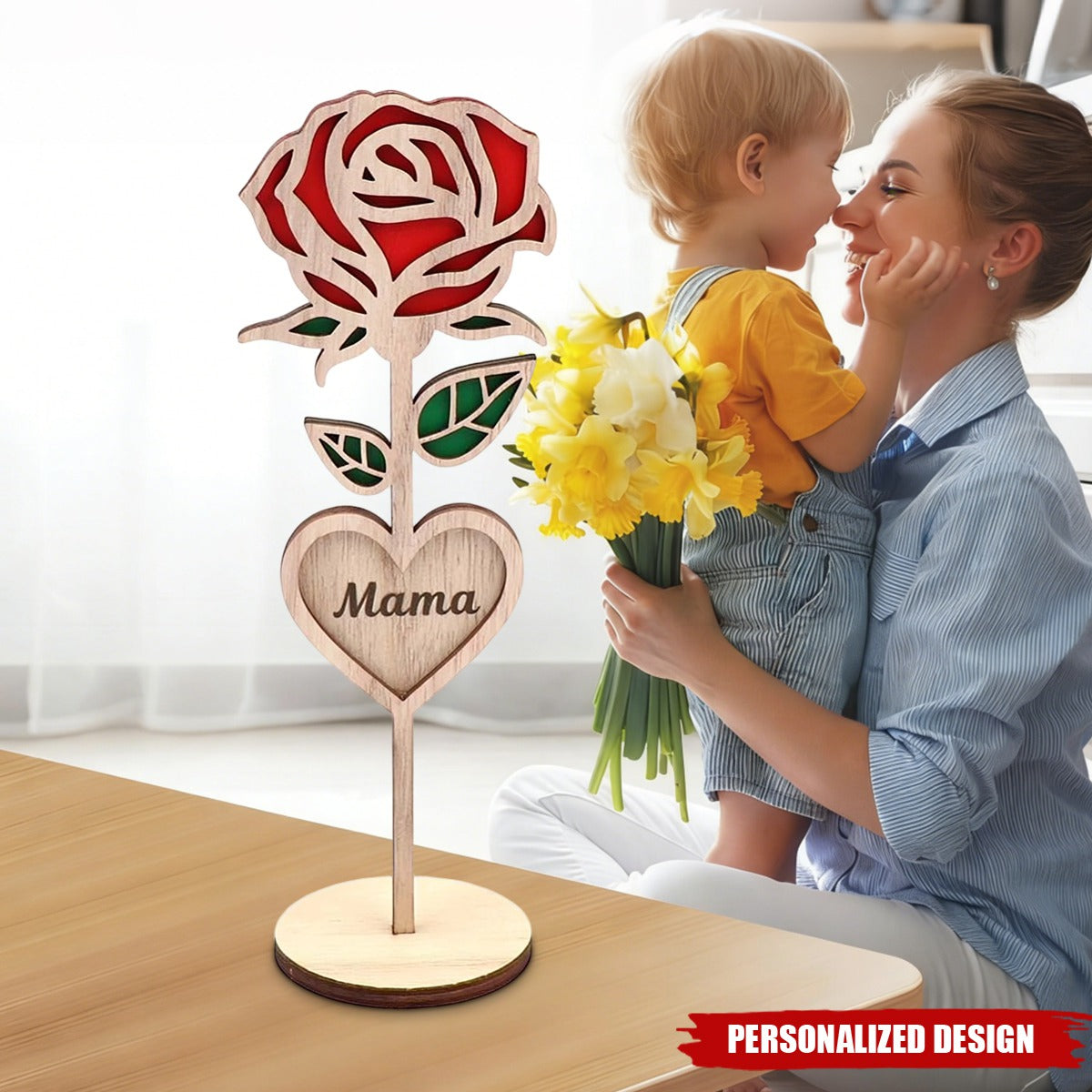 Personalized Wooden Rose desktop decor - Mother's Day Gift